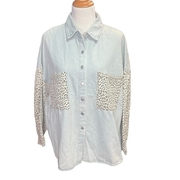 POL Oversized Denim Shirt‎ Jacket womans size L - Picture 1 of 10